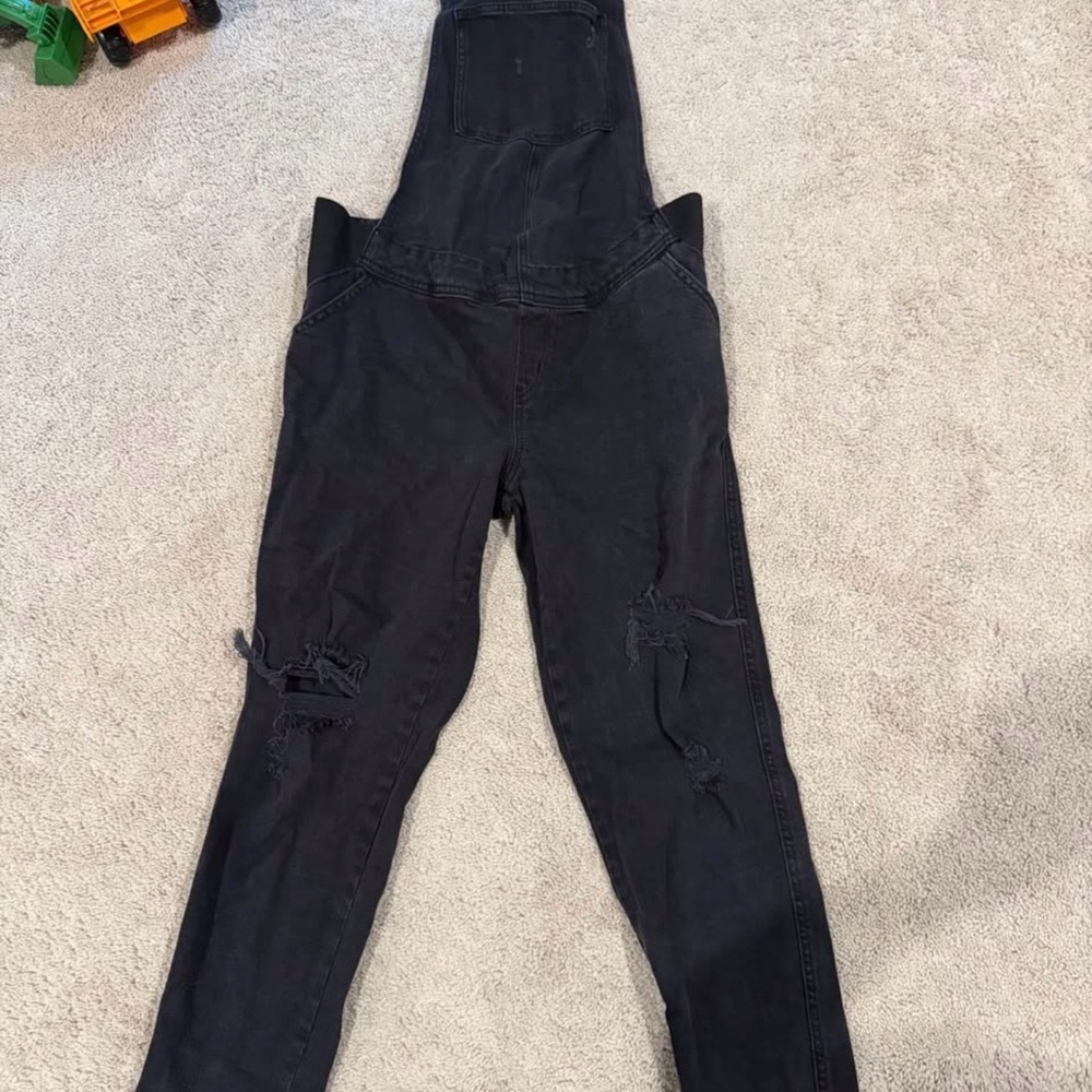 Old Navy Maternity Black Distressed Denim Overall Jumpsuit